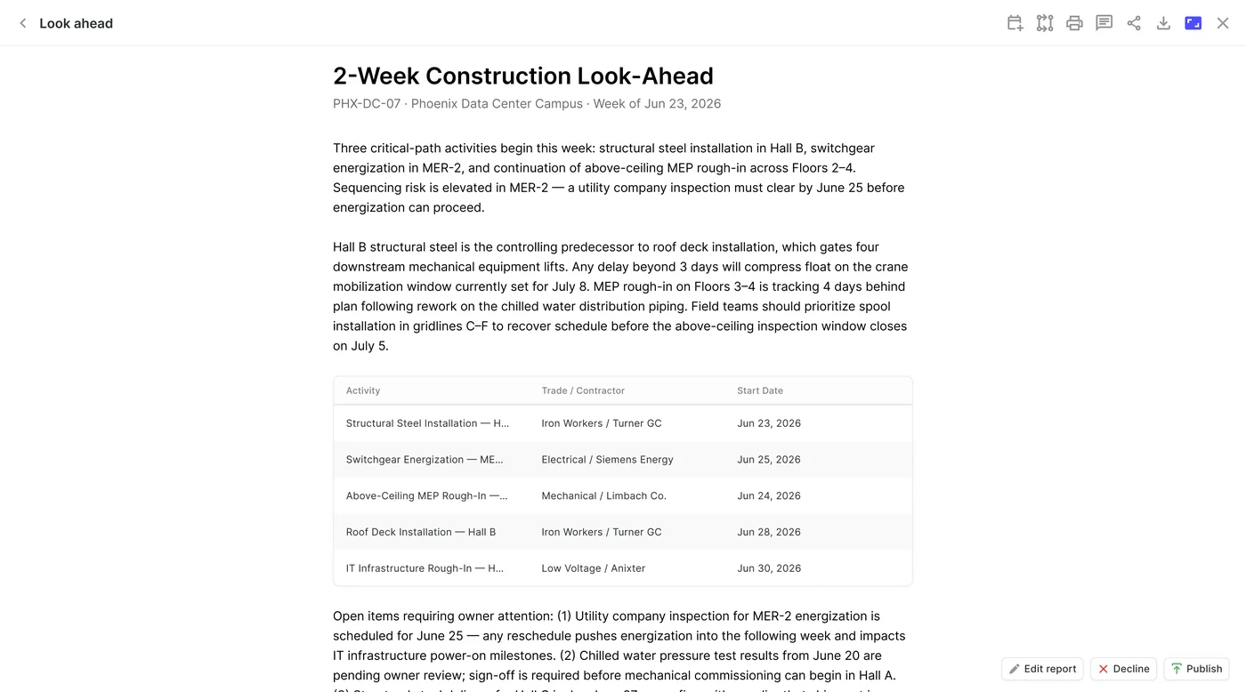 2-Week Look-Ahead report