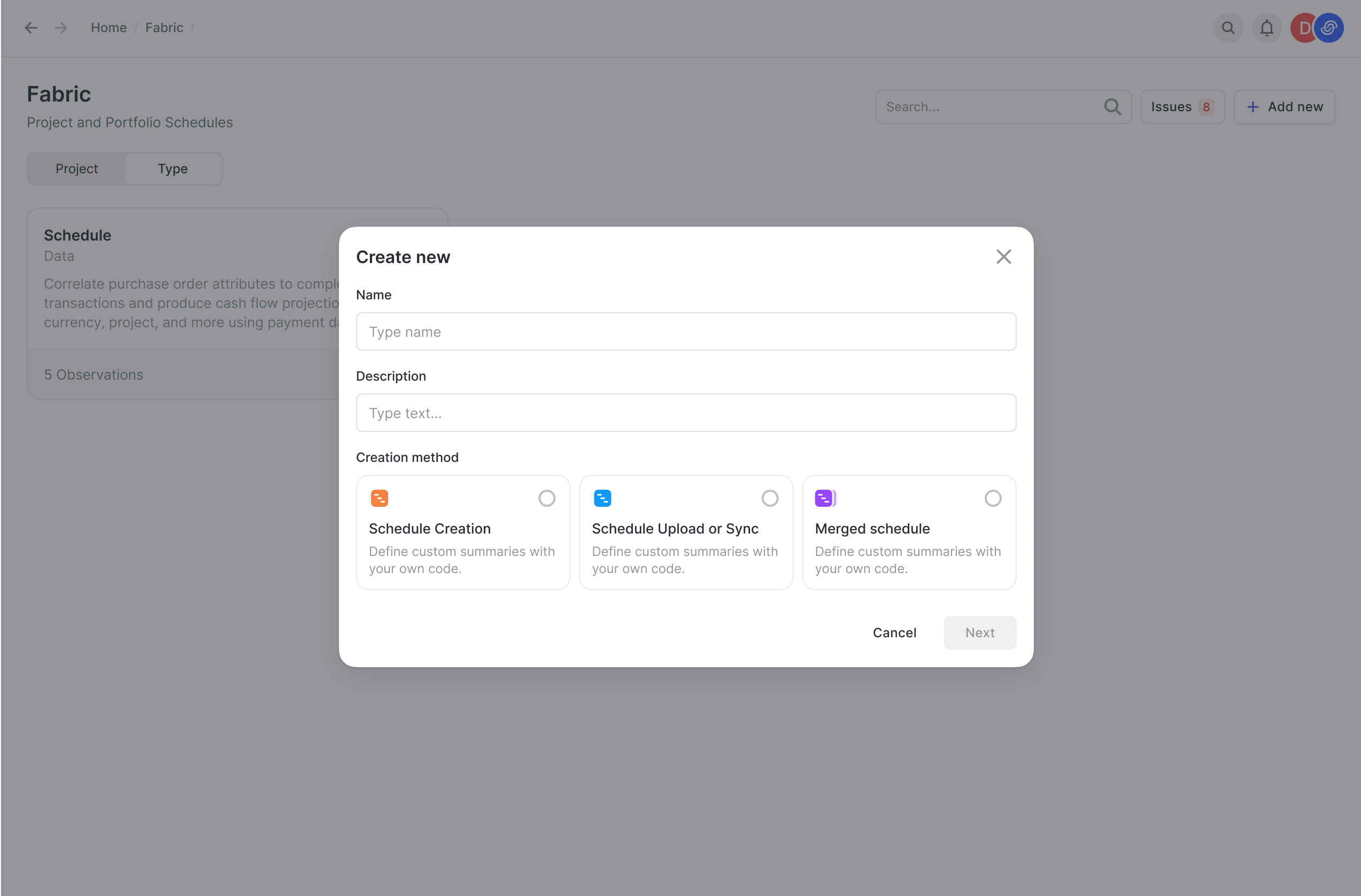 Schedule Upload, Sync & Creation