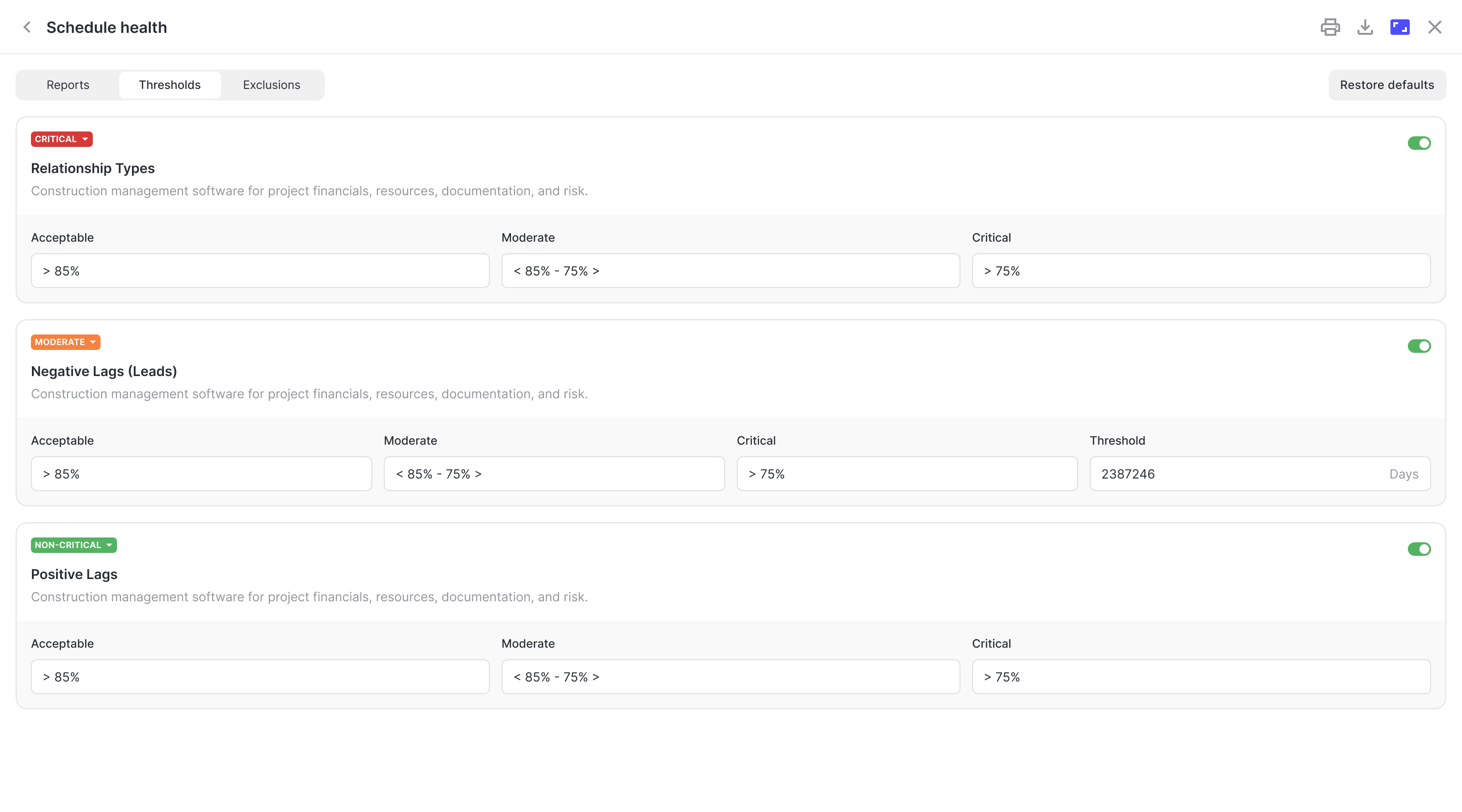Schedule Integrity Reporting