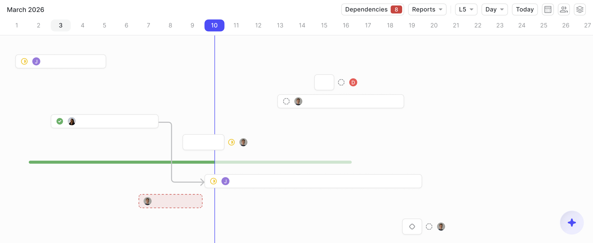 Weaver schedule viewer showing a project Gantt chart